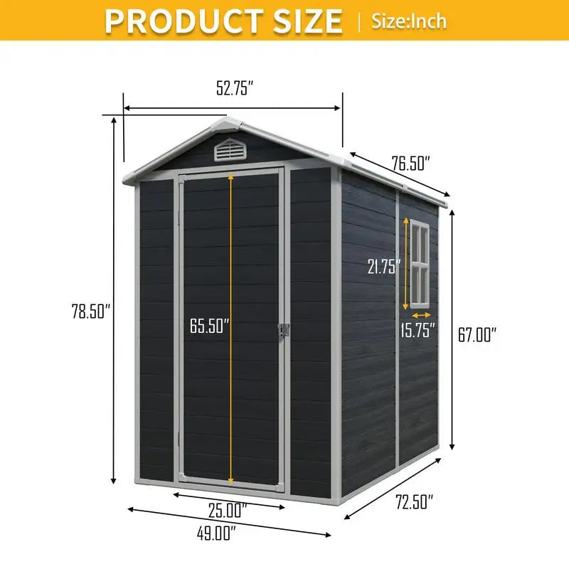 4ft x 6ft Outdoor Plastic Storage Shed with Floor, Black, Weather-Resistant, Durable Garden Storage Solution