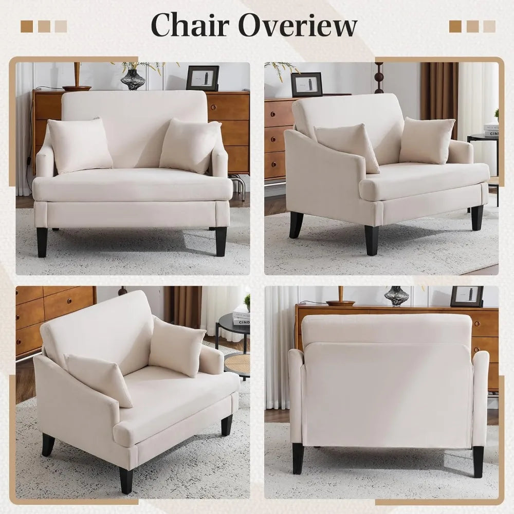 Oversized Accent Chair, 33.5'' Wide Seat Comfy Armchair with 2 Pillows, Upholstered Big Reading Chair, Modern Single S