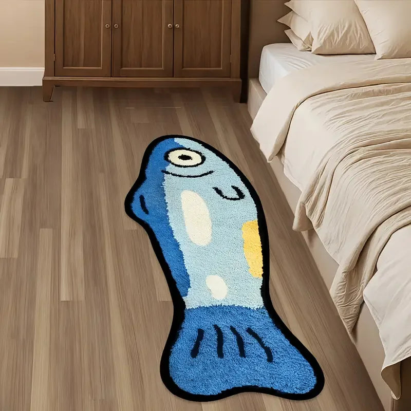 Creative Cartoon Fried Fish Bedroom Side Rug Fun Decorative Absorbent Anti-Slip Floor Mat Home Decoration