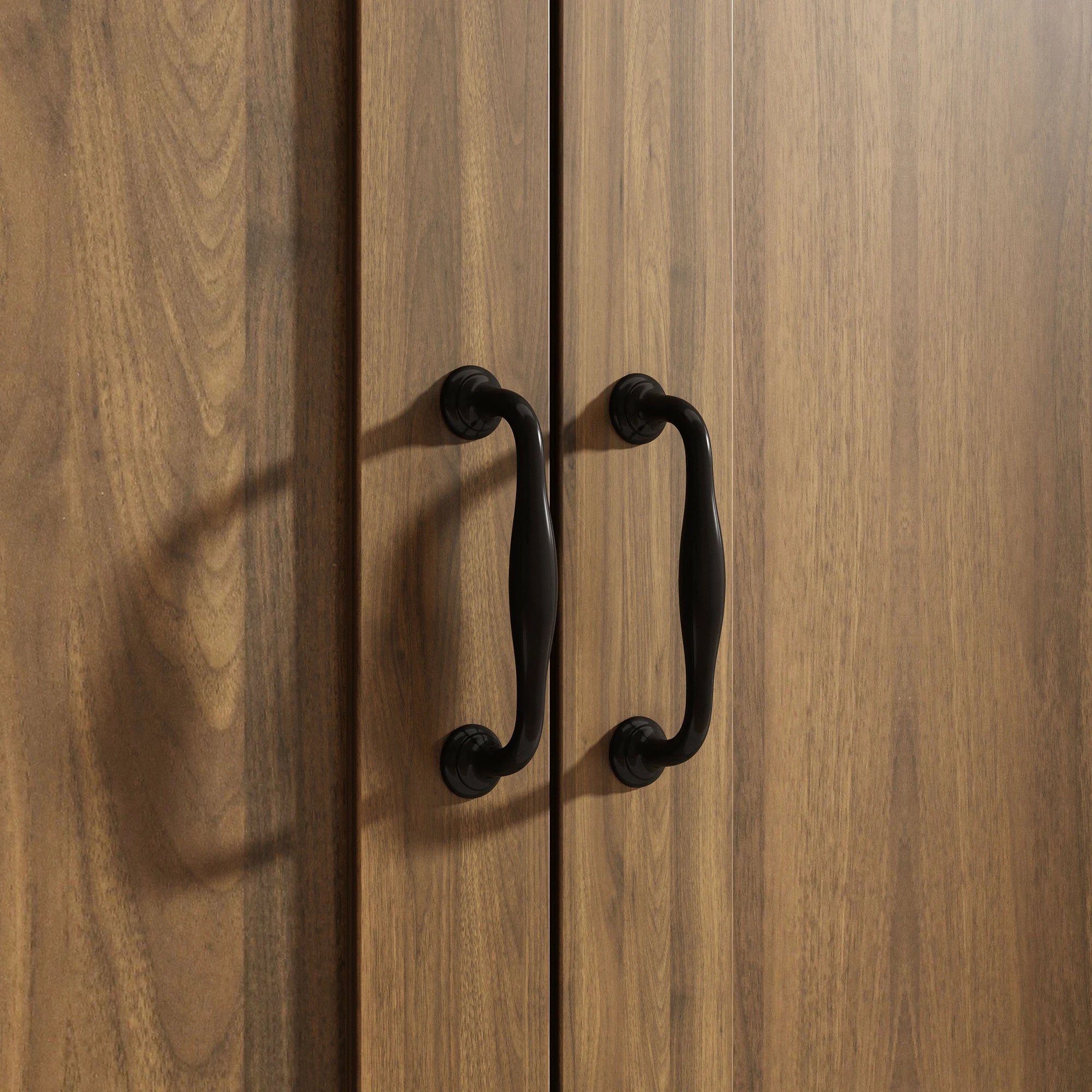 FUFU&GAGA Kitchen Island Sideboard with 2 Drawers & 2 Doors, Buffet Storage Cabinet with Marbling Top & Metal Handles, Brown