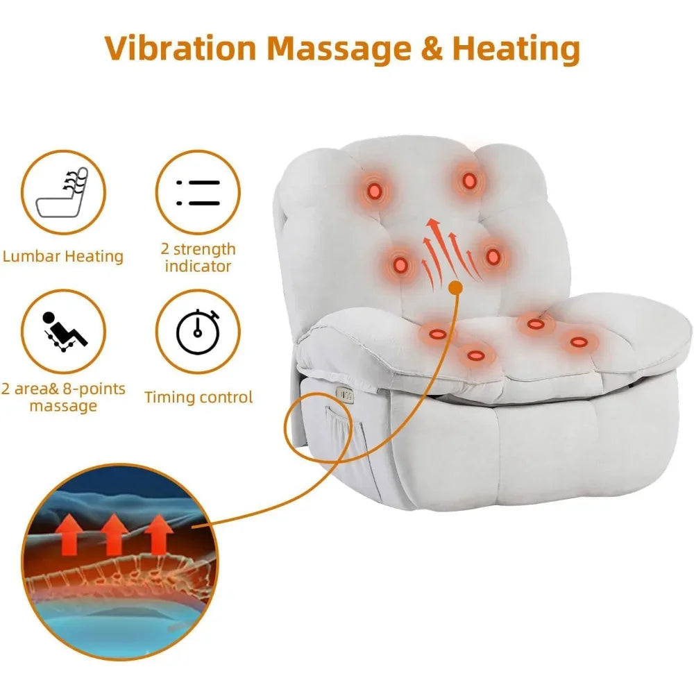 Power Recliner, Swivel Recliner with Massage and Heating, Power Rocking Gliding Recliner Sofa with USB, USB-C Ports