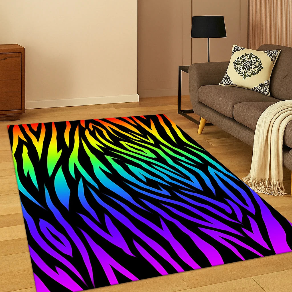3D Zebra Stripe Leopard Print Tiger Stripe Carpet Rug for Playroom Bedroom Living Room Sofa Doormat Decor, Kid Game Non-slip Mat