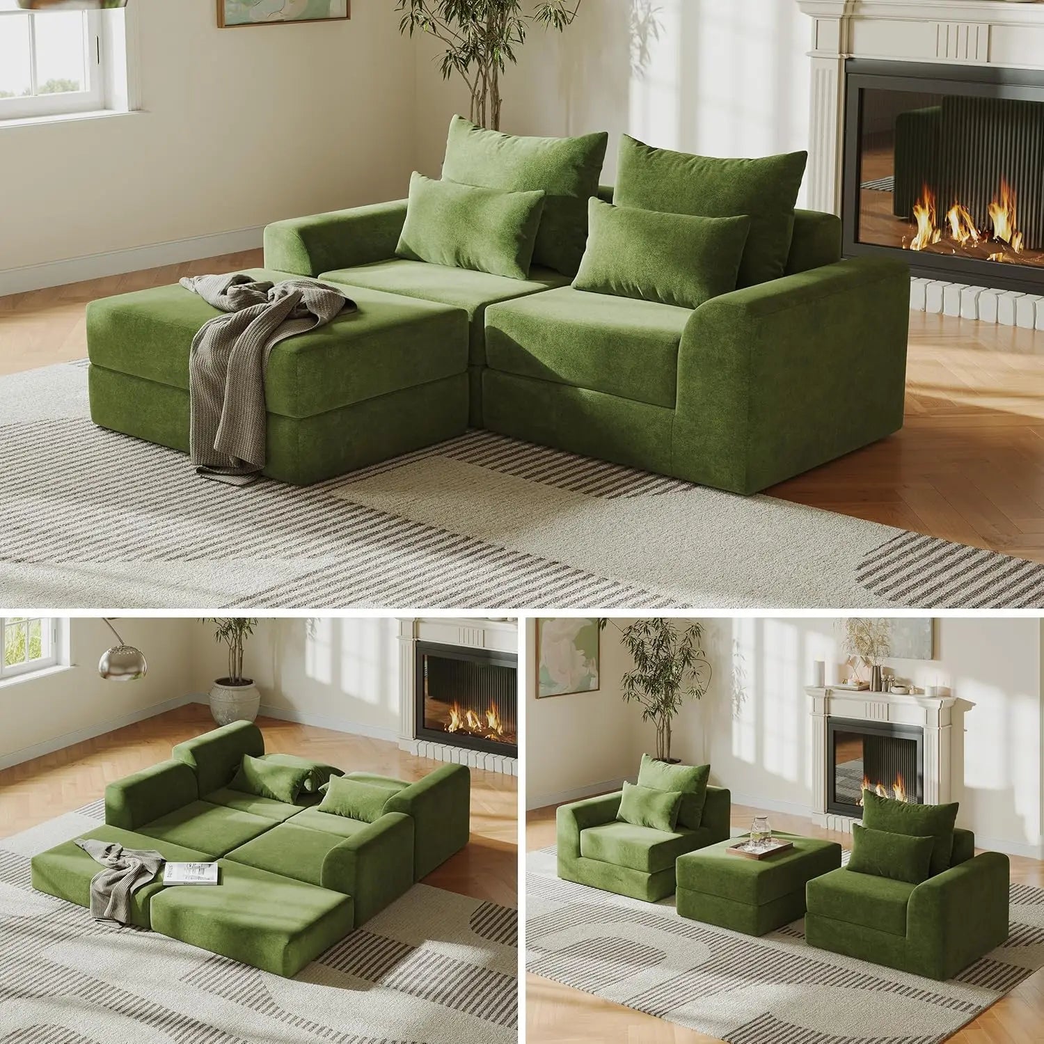 Modular loveseat with Ottoman, L-Shape Cloud Sofa, Customizable Sectional Couch, Free Combination Design for Modern Living Room