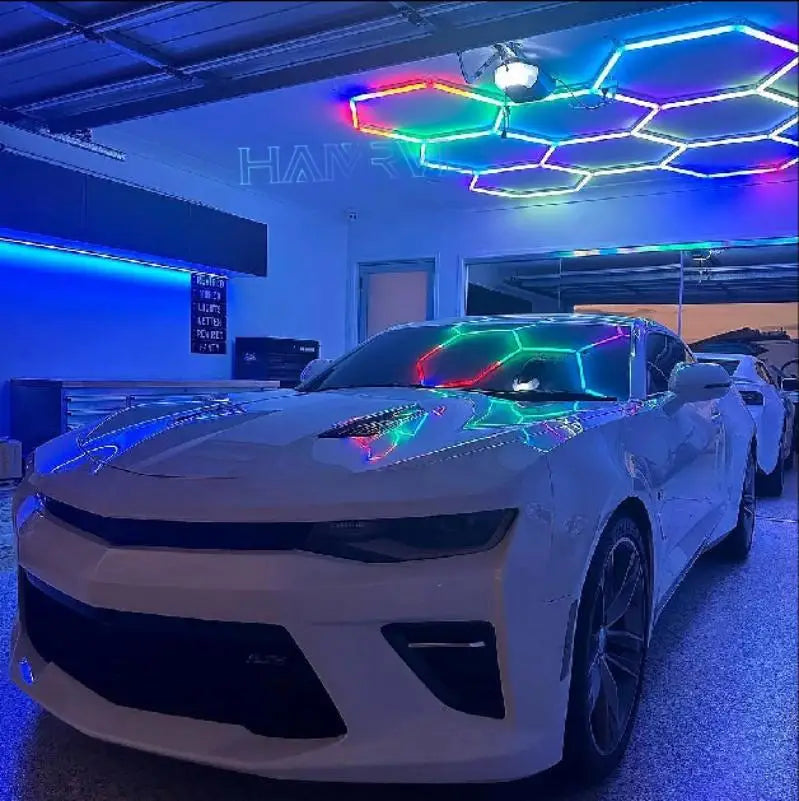 RGB Hexagon LED Garage Light - Hexagon panel light with multi changing music synchronization suitable for gym gaming room party