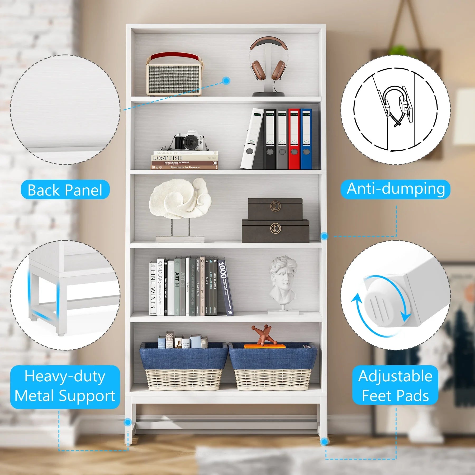 Tribesigns Tall Bookcase – Black 70.8″ Heavy-Duty Library Bookshelf Organizer