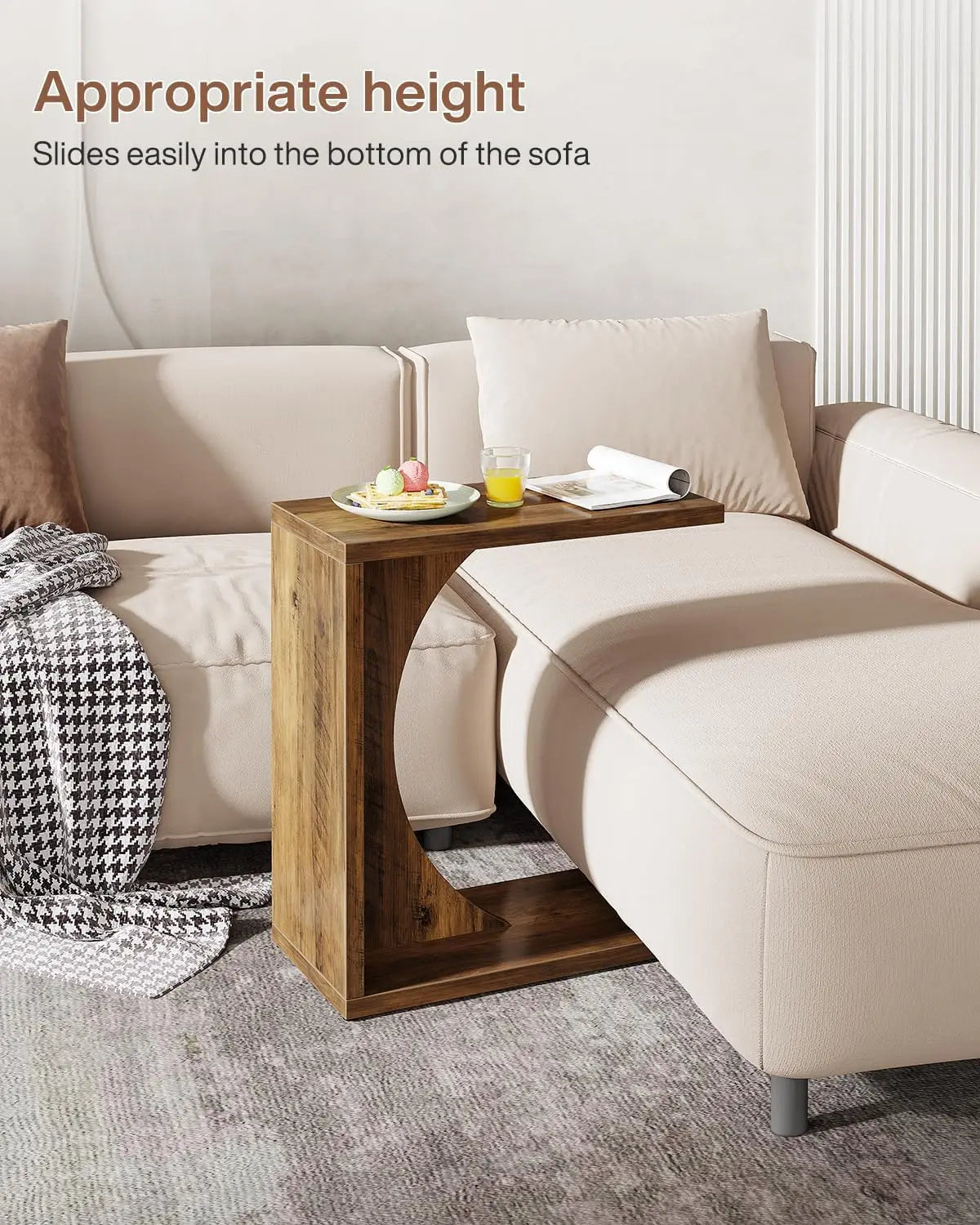 C-Shaped End Table for Couch, C Table for Sofa Set of 2, Side Table for Living Room, Bedroom (2, Rustic Brown)
