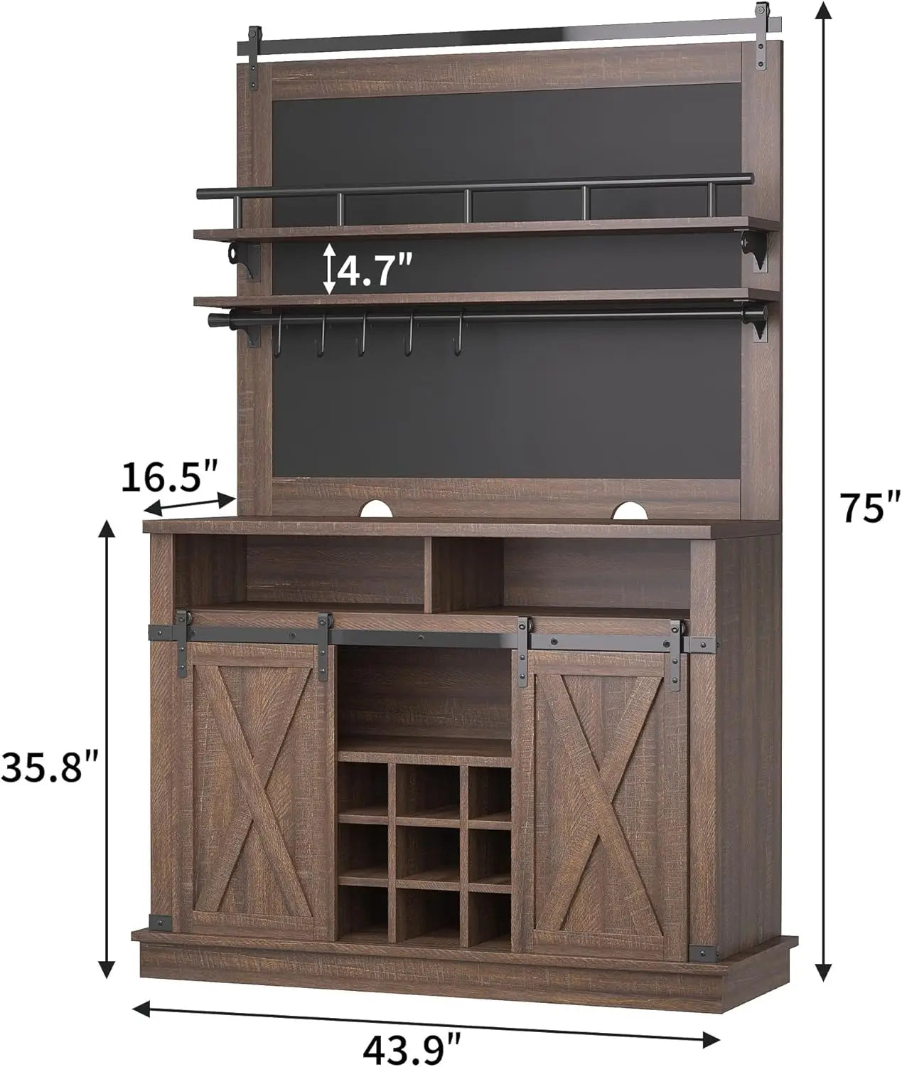 75″ Tall Farmhouse Bar Cabinet – Coffee Hutch with Sliding Barn Door