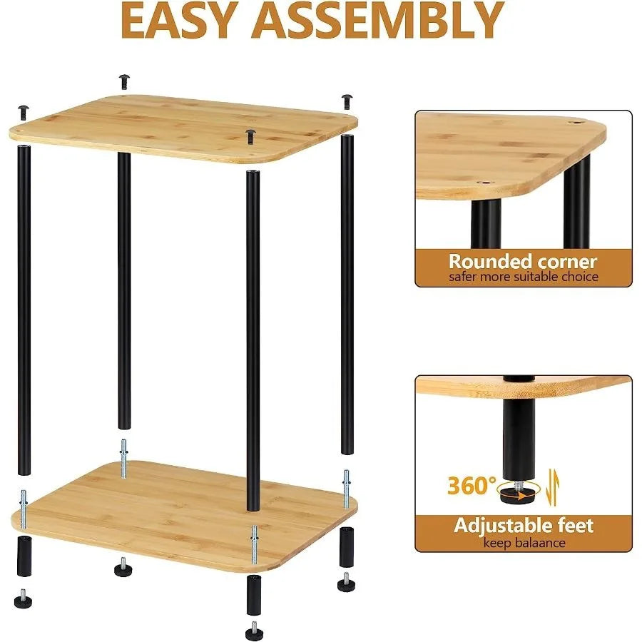Bedside table 2-piece set, 2-tier small side table for small spaces, industrial end table, bedside table with storage shelves