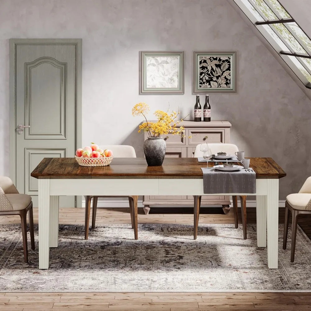 Dining Table for 4-6 People, 62-Inch Rectangular Kitchen Table with Solid Wood Legs, Modern Farmhouse Dinner Table fo