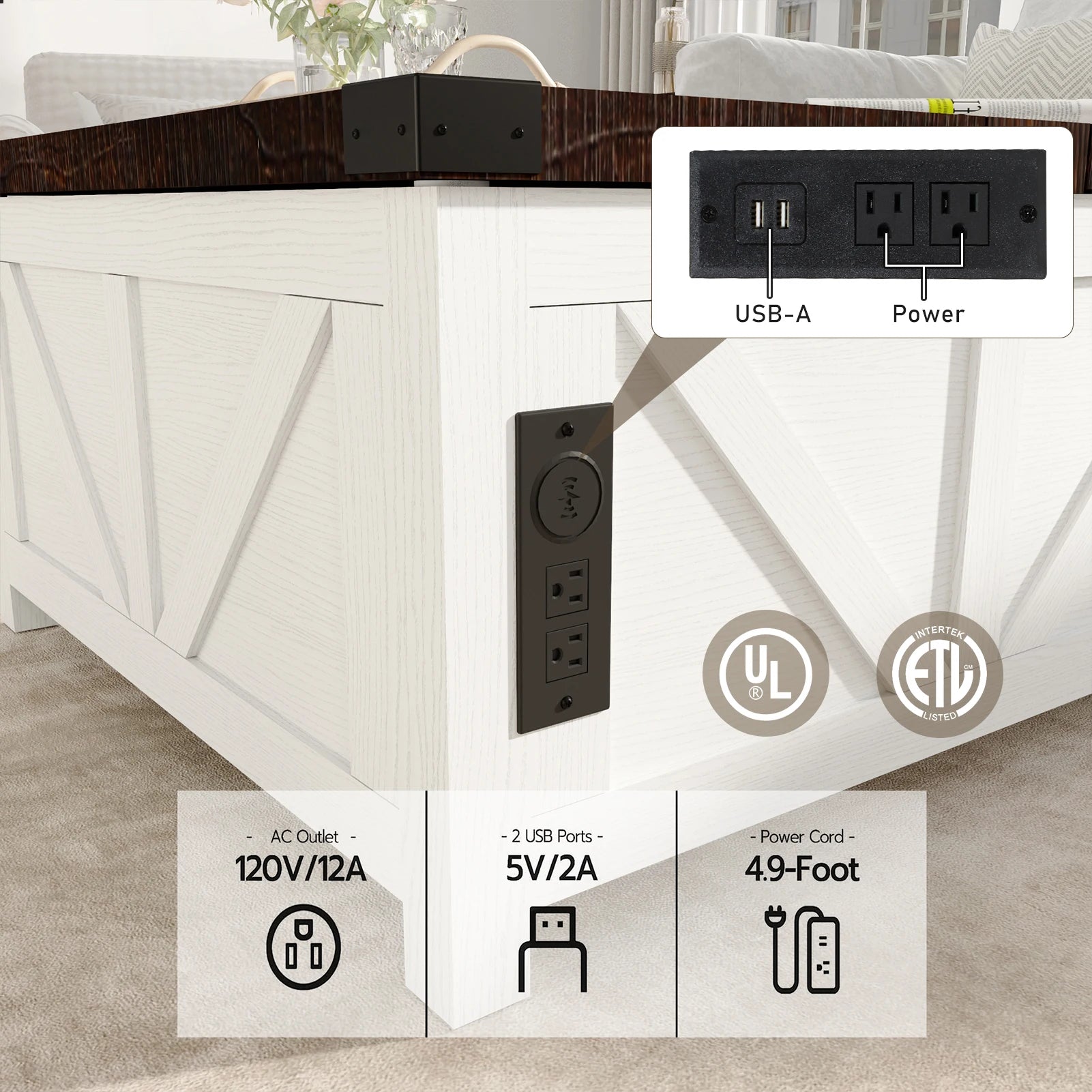 Lift-Top Coffee Table with Storage – 35.6”/40” Square Farmhouse Coffee Table