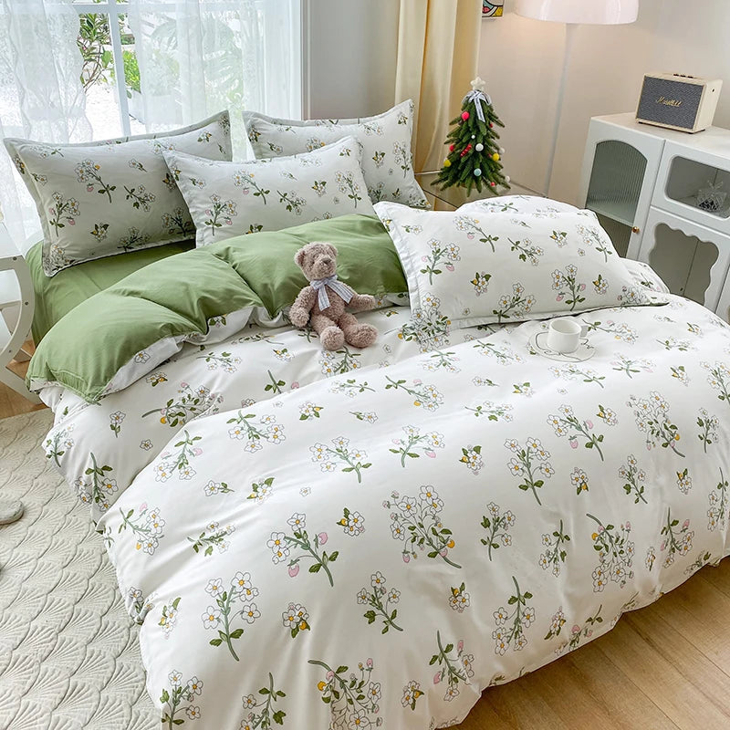 1Pc Ins Style Aloe Vera Cotton Quilt Cover Set Pillowcase Suitable for Bedroom Apartment, Suitable for All Seasons, Skin-Friendly and Comfortable 150/180/200cm(1Pc Quilt Cover + 2Pc Pillowcase)