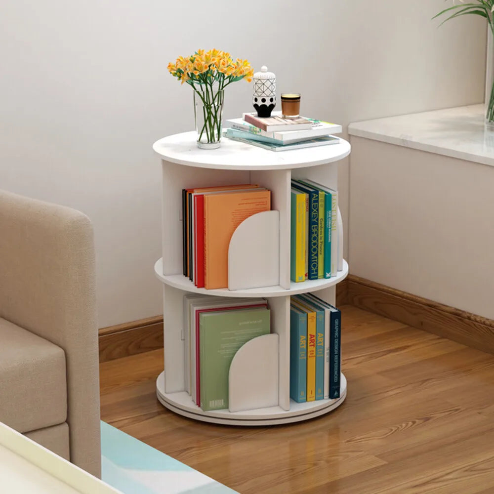 2-Tier Rotating Bookshelf – 360° Floor-Standing Display Bookcase