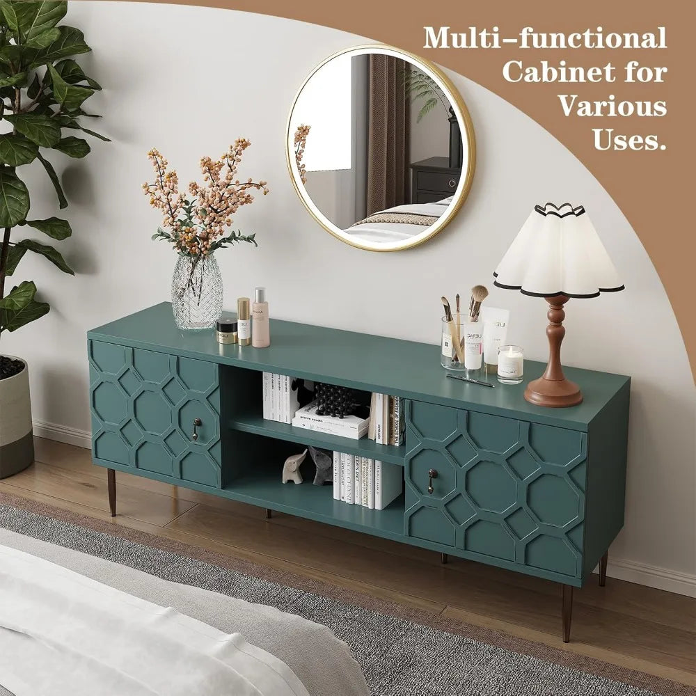 Modern TV Stand for 65/70inch TV, Entertainment Center with Storage Cabinet and Open Shelves, Embossed Pattern TV Stand, TV and