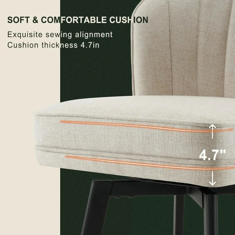 Swivel Counter-Height Bar Stools – Modern Upholstered Chairs with Back (Set of 2, Beige)
