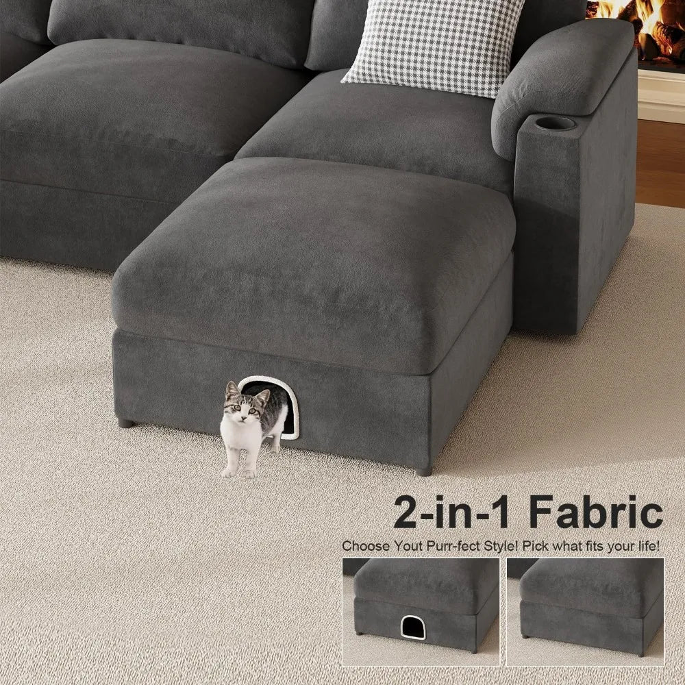 Modular Sectional Sofa Couch for Living Room, Velvet Couches, Oversized U Shaped, Convertible Sleeper, Sofa Chaise, Detachable