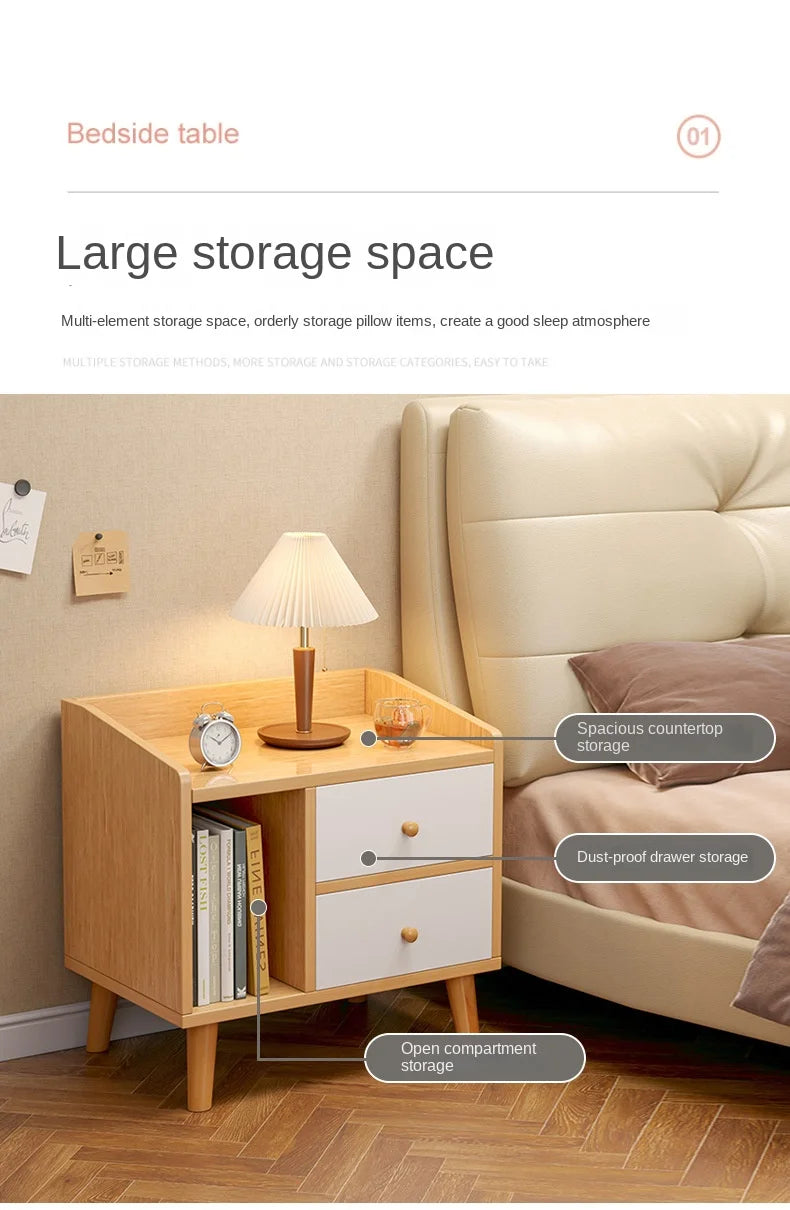 Wuli House Bedside Cabinet – Solid Wood Storage Nightstand