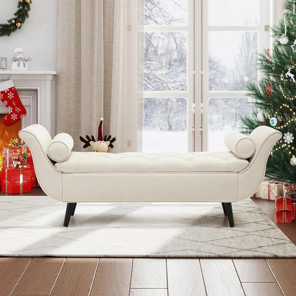 Luxurious Velvet Tufted Storage Bench – 65″ King Bed End Ottoman