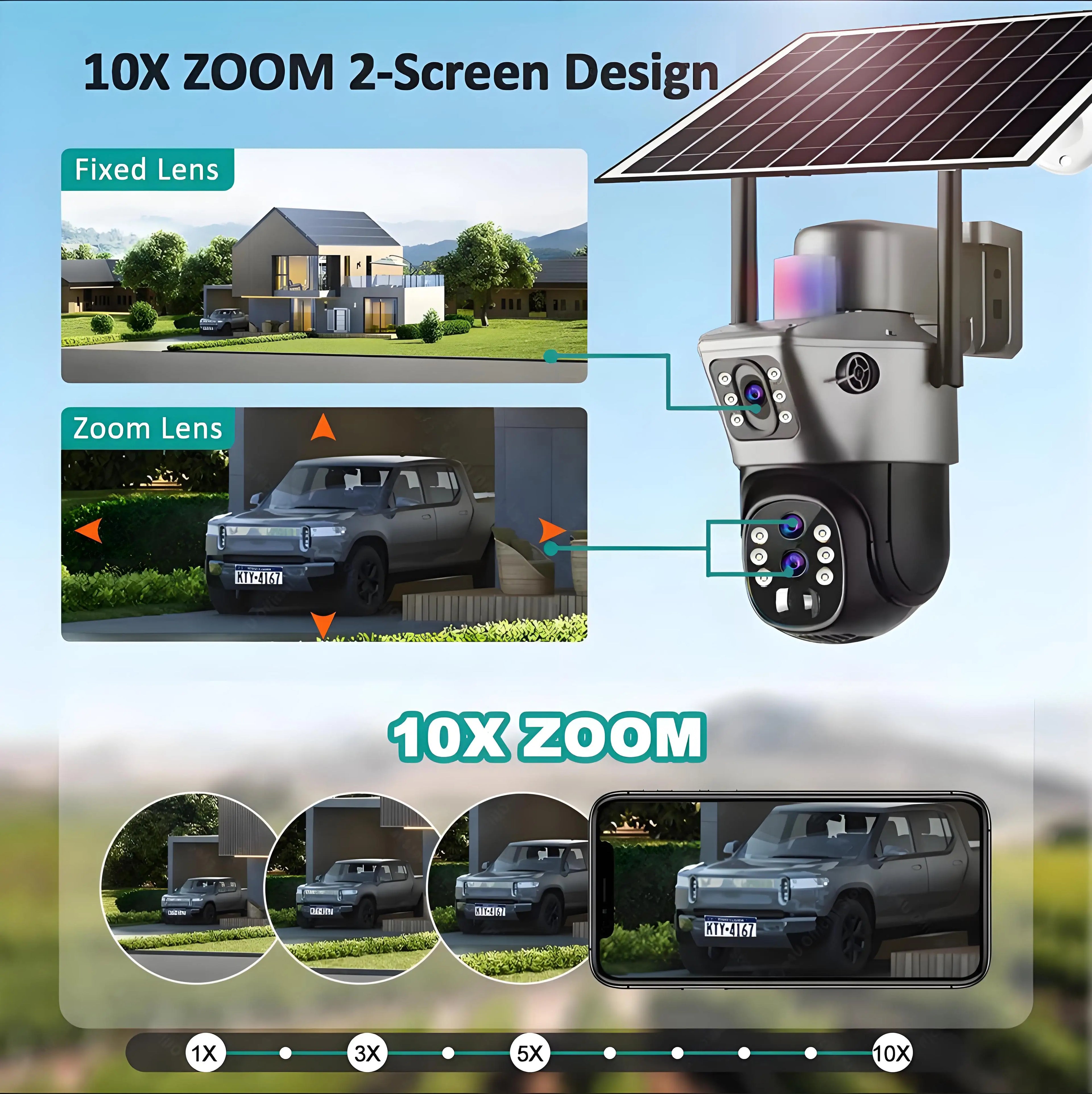 4G SIM Solar Security Camera – 12MP 6K Triple Lens PTZ (10× Zoom)