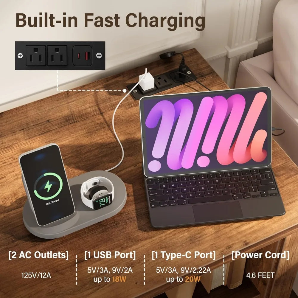 Farmhouse LED TV Stand with Power Outlet,for Televisions up to 65 Inches,Wood Entertainment Center with Glass Door Storage