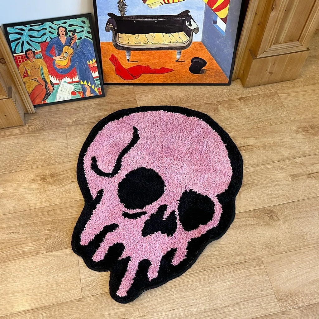 Pink Melted Skull Tufted Rug – Aesthetic Entrance & Hallway Floor Mat