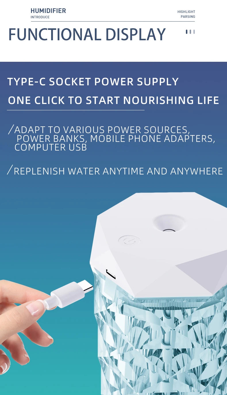 Evaporative air humidifier 500ML spray purifier perfume essential oil diffuser perfume spray night light humidifier