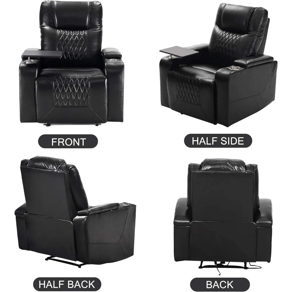 Electric recliner chair with USB Charge Port, 360 Swivel Tray Table, Hand in-Arm Storage, Cup Holders, ambient lighting