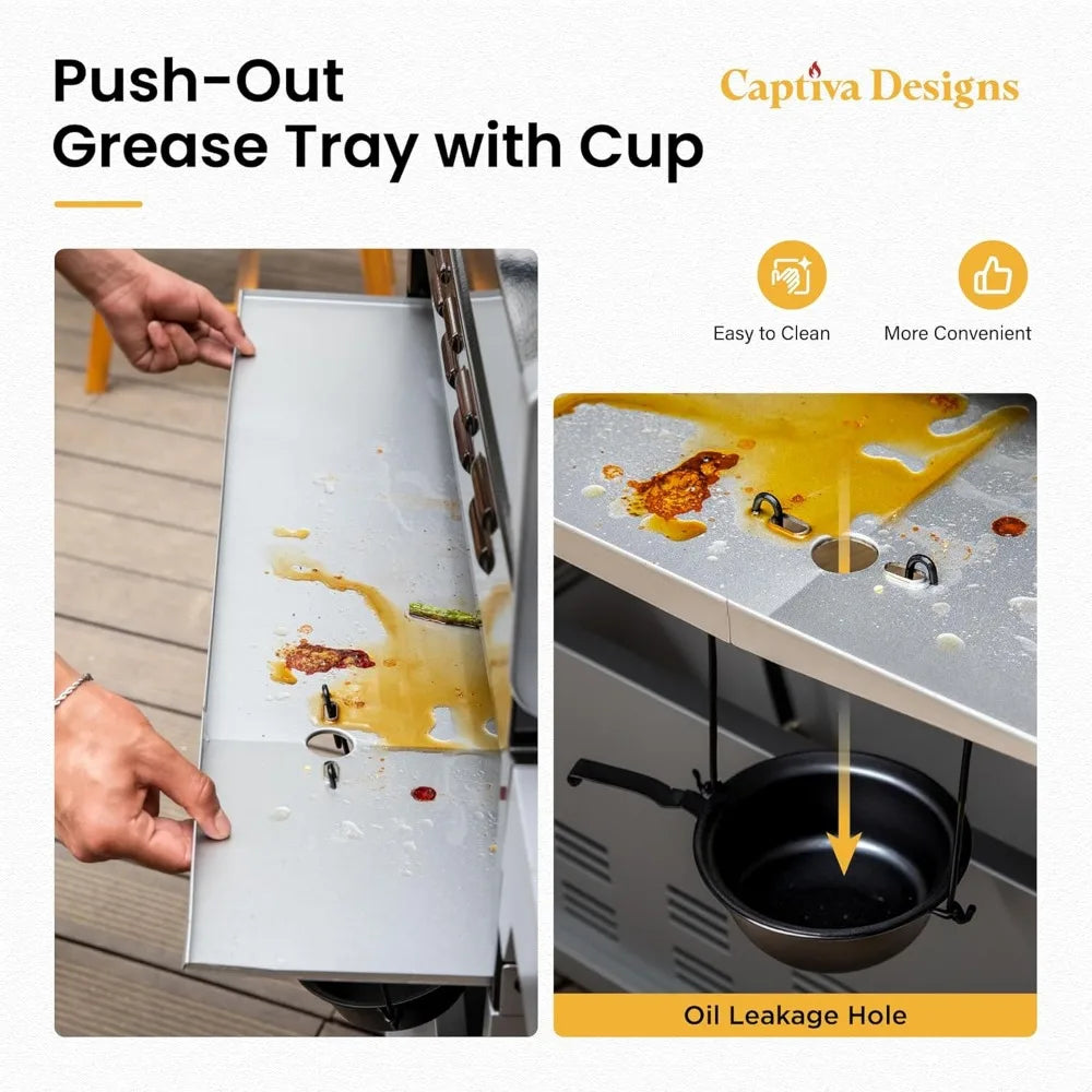 6-Burner Propane Gas BBQ Grill with Side Burner & Porcelain-Enameled Cast Iron Grate and Plate for Outdoor Barbucue Events, 52,