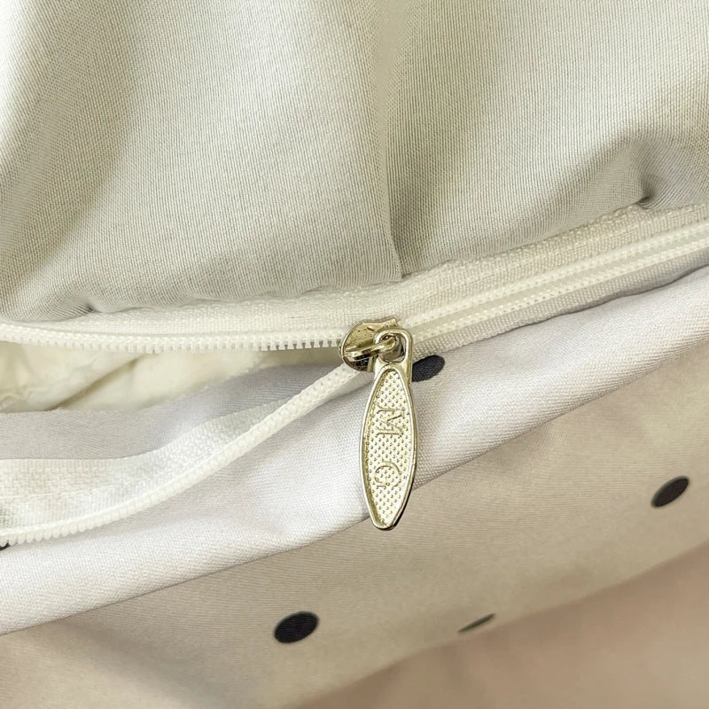 3pcs Satin Duvet cover set (1*Duvet Cover + 2*Pillowcase, Without Core), Black dot print Bedding Set, Soft Comfortable