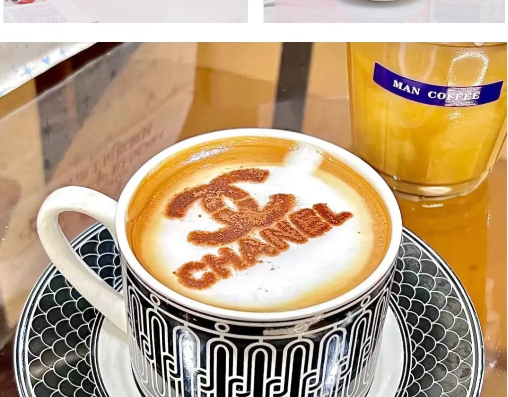 Trendy Nordic style home minimalist ceramic afternoon tea cup elegant black background white line 250ml coffee cup