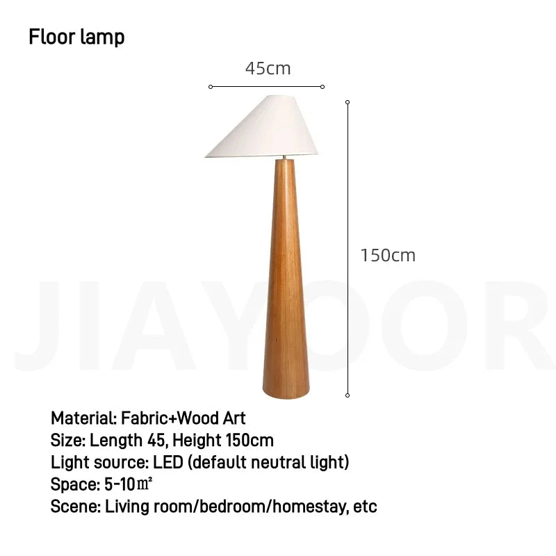 Conical Oak Floor Lamp Wabi Sabi Retro Floor Lamp Living Room Bedroom Study Solid Wood Desk Lamp Bedside Lamp Home Decoration