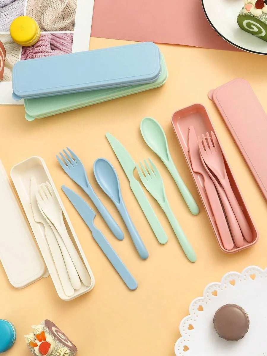 1pcs Plastic knife, fork and spoon cutlery set, reusable, portable cutlery, suitable for school, outdoor, camping, office