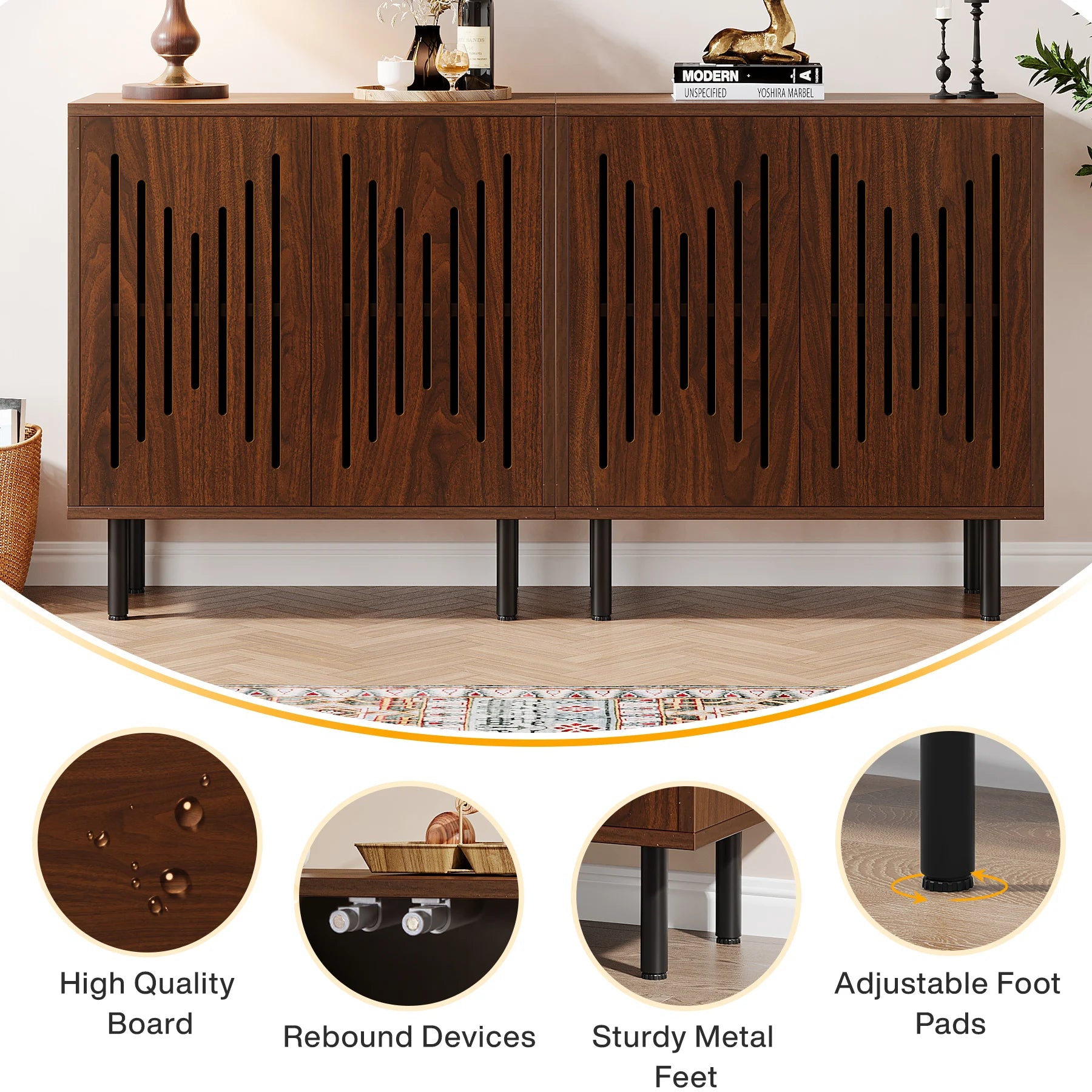 Tribesigns Vintage Storage Cabinet Set of 2, 59" Sideboard Buffet with Storage, Farmhouse Buffet Sideboard Cabinet with Doors