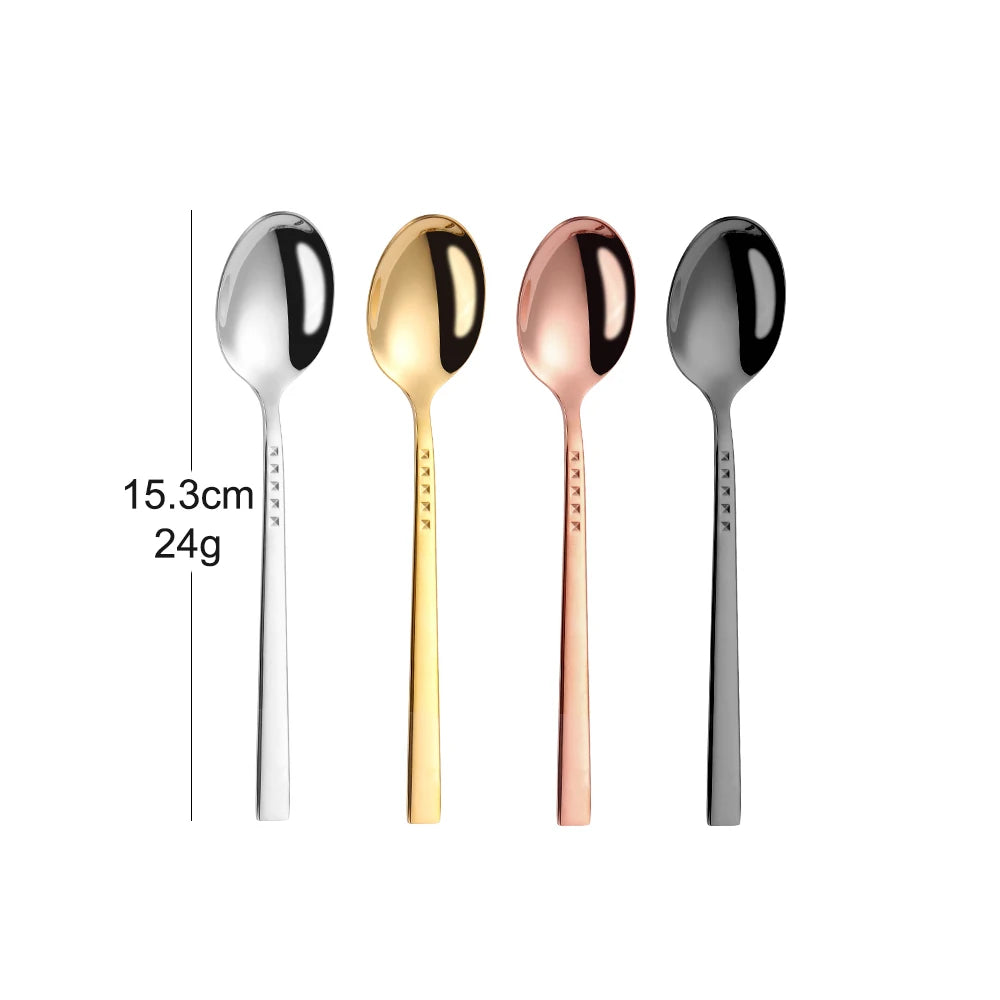 3/4/6/12Pcs Sliver Coffee Spoon Set Stainless Steel 304 Stirring Teaspoons Cake Dessert Spoon For Home Party Gold Tableware