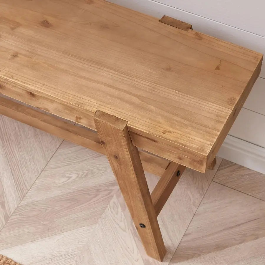 Solid Wood Entryway Bench – 43.4″ Rustic Dining Bench with Angled Legs