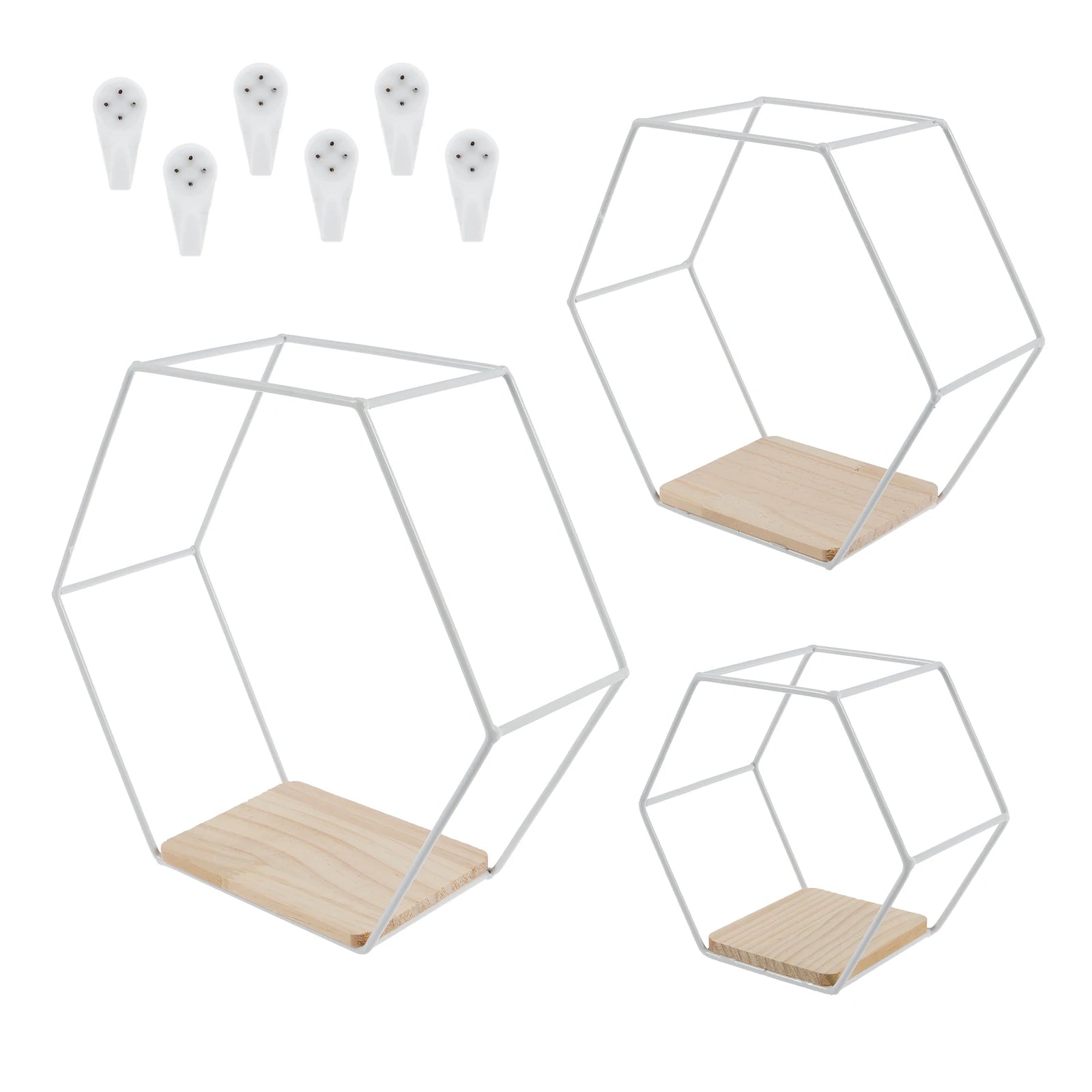 3Pcs Wall Mounted Hexagon Shelf Metal Anti Rust Storage Shelves Sundries Storage Holder Wall Decor for Bedroom Living Room