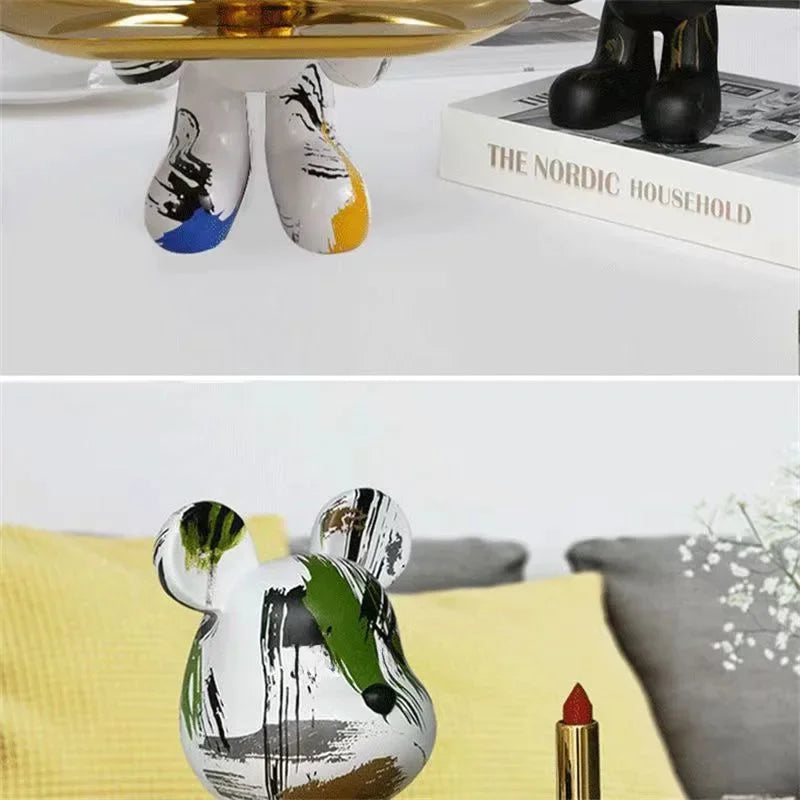 21cm Graffiti Bear Ornament Figurine Home Decoration Animal Statue Keys Storage Shelf Modern Room Sculpture Table Decor Gift