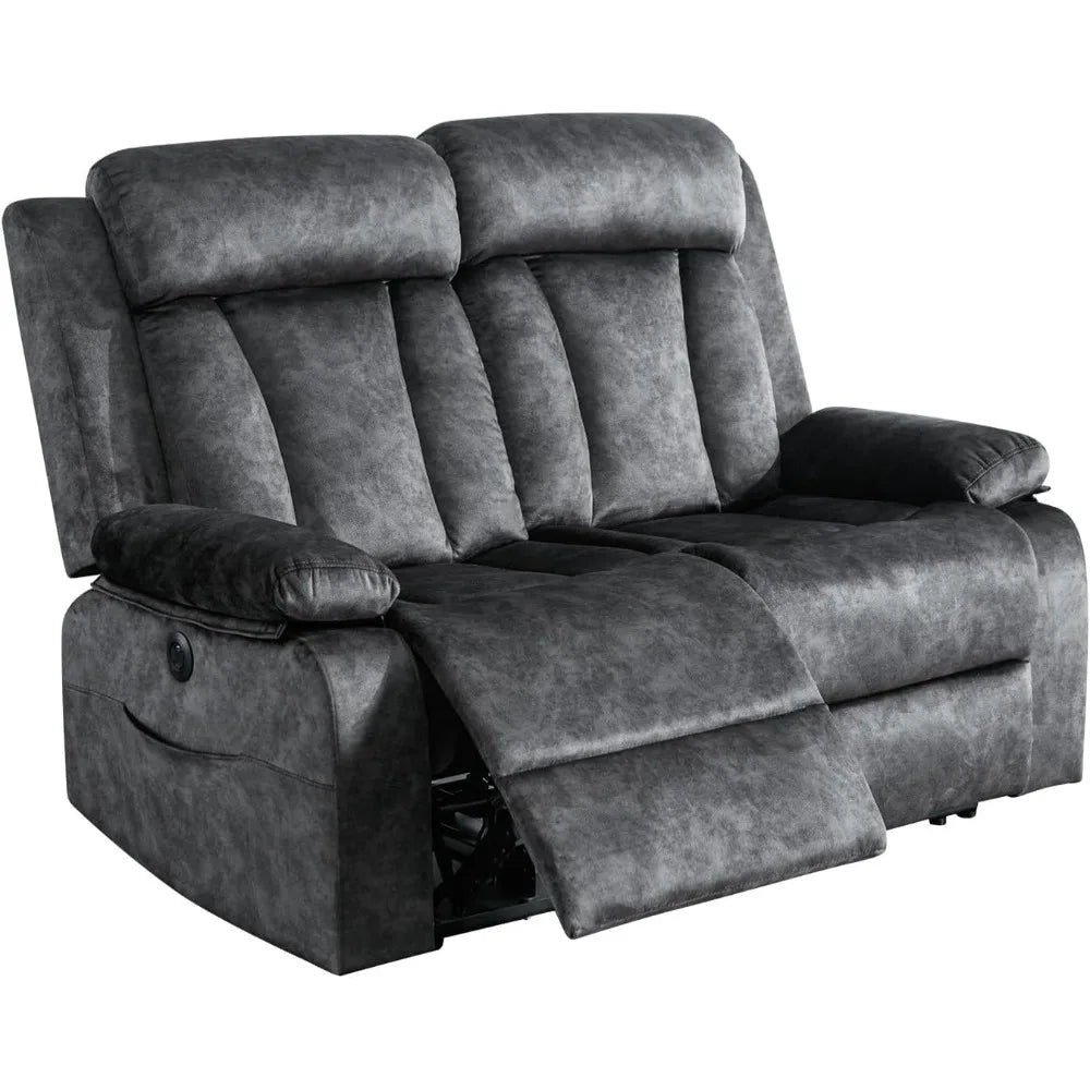 Electric Power Reclining Loveseat with Heat And Massage Double Recliner Sofa for Living Room with Pockets Comfortable Living Roo