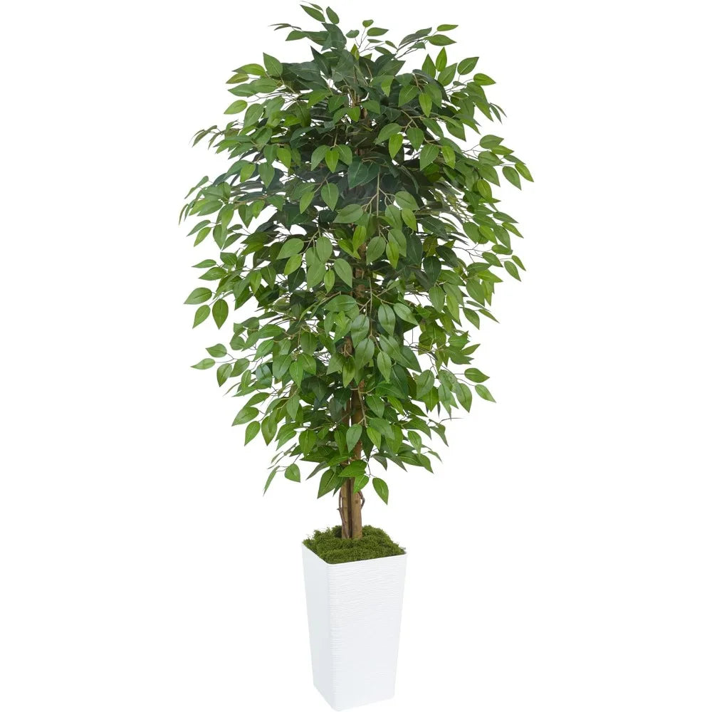 6-Foot Artificial Ficus Tree with UV-Resistant Silk Leaves, Real Wood Trunk, Suitable for Indoor and Outdoor Use