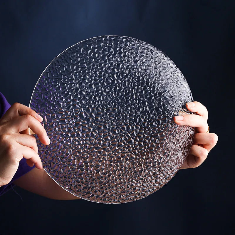 9.5″ Raindrop Embossed Glass Dinner Plate – Decorative Charger & Serving Platter