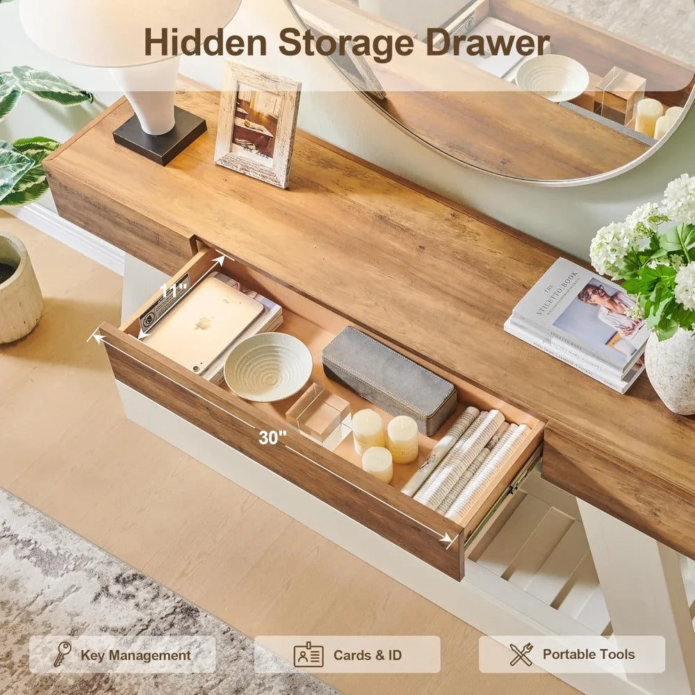 60 Farmhouse Entryway Table with Drawer, Console Table Behind Sofa, Narrow Long Entryway for Hallway, Living Room, Hallway