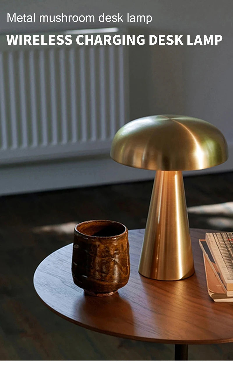 Rechargeable Table Lamp Bedroom Decoration Bar Living Room Bedside Mood Lights Touch Three Level Dimming Metal Mushroom Lamps