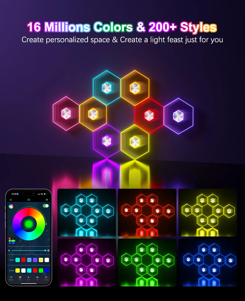 Bluetooth Quantum Lamp Smart App RGB Remote Control 5V Led Esports Atmosphere Light Background Wall Bedroom DIY Decor Wall Lamp