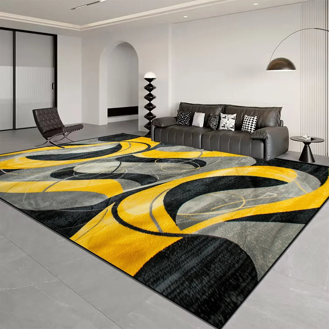 Nordic Light Luxury Stripes Carpet for Living Room Decor Rugs for Bedroom Large Orange Brown Floor Mat