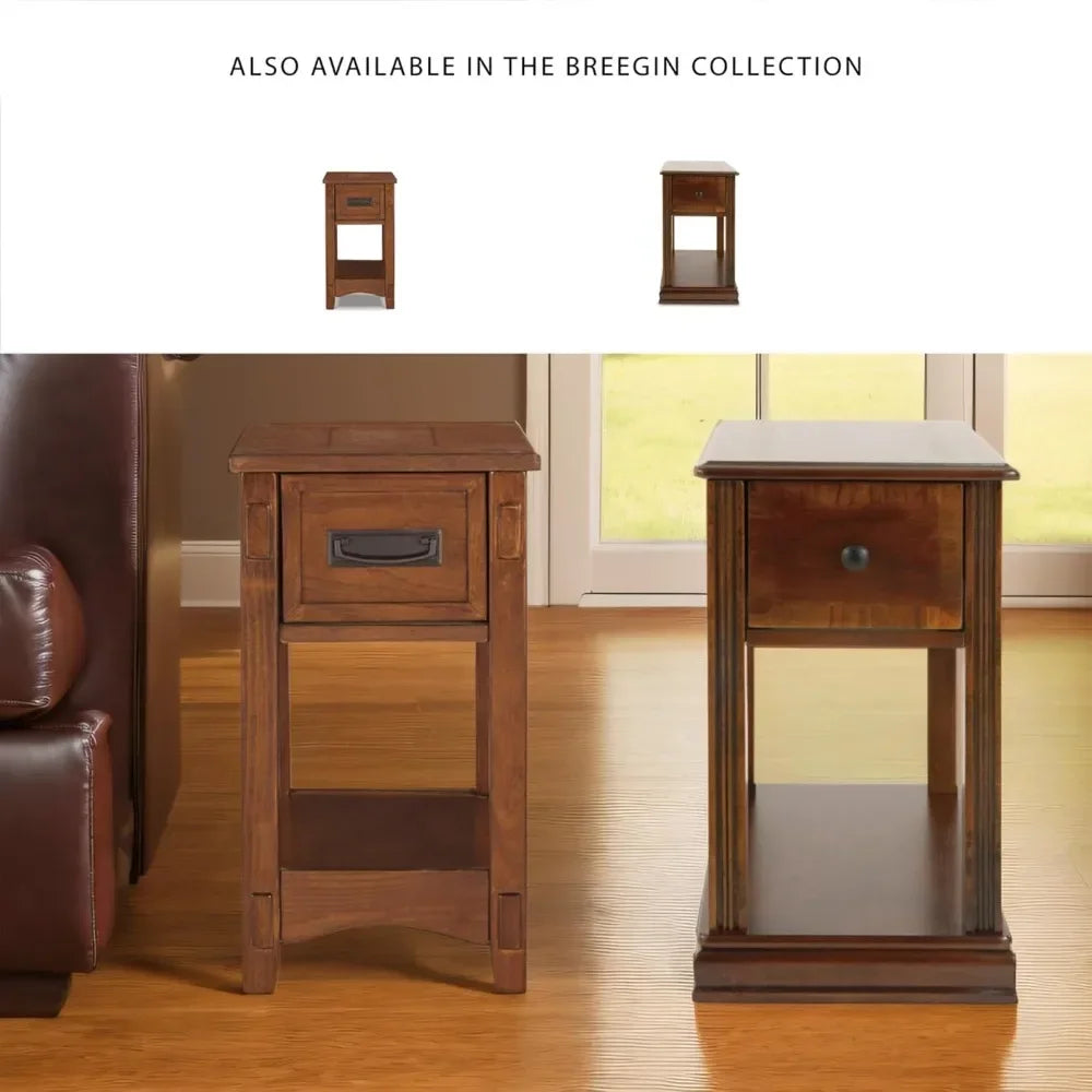 Ashley Breegin Chair Side End Table, 1 Drawer, 1 Fixed Shelf, Veneers, Wood, , 13.13" W x 22.13" D x 23" H, Brown