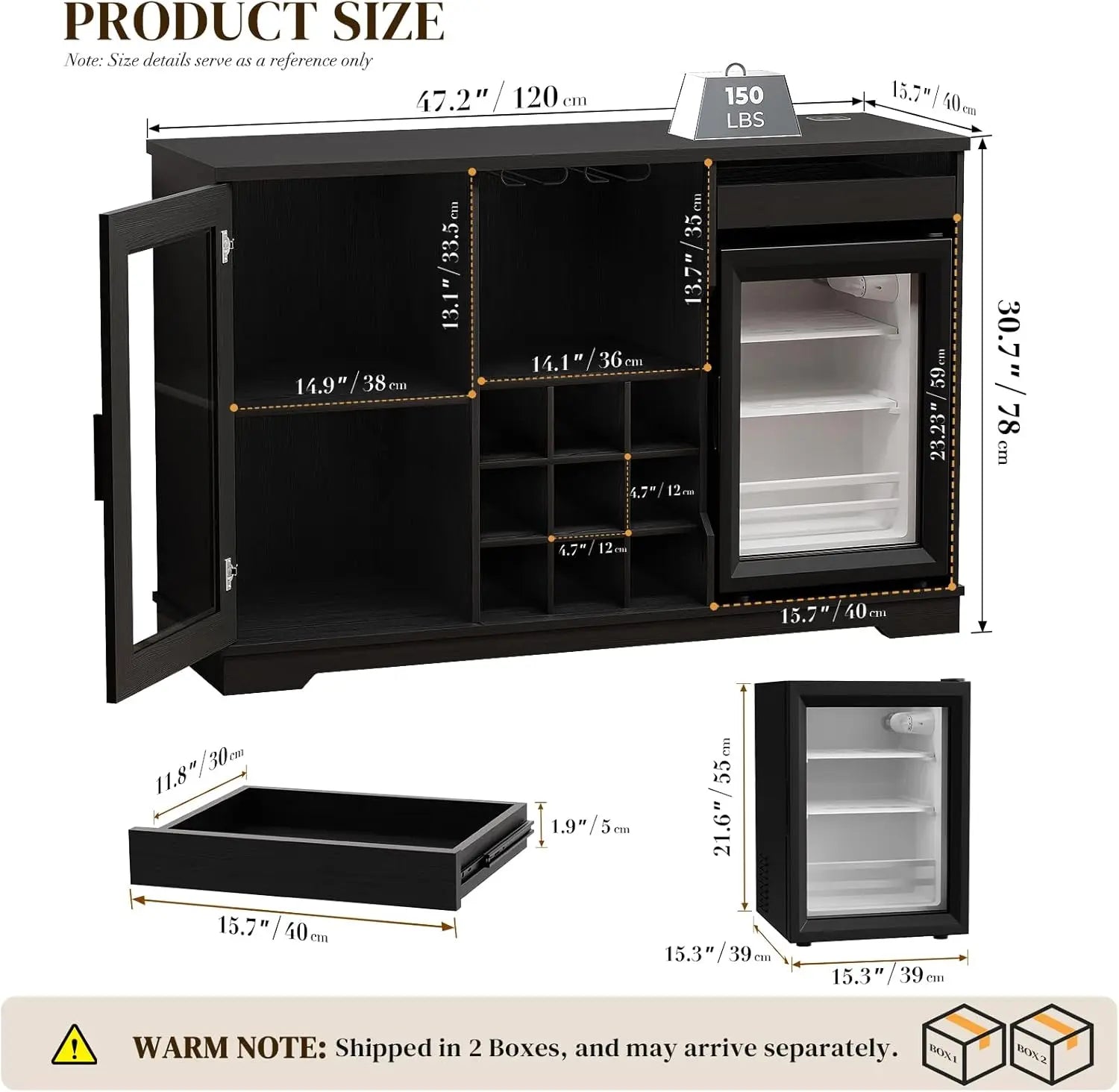 Wine Bar Cabinet with Fridge – Black LED Cabinet with Motion Sensor