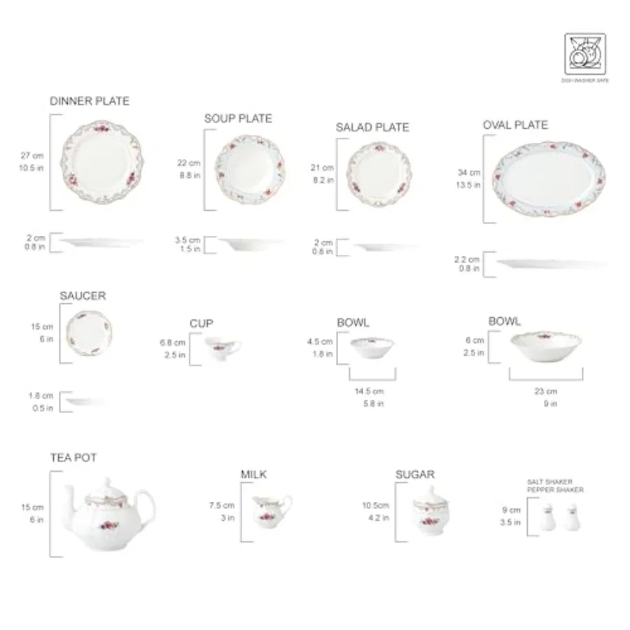 57-Piece Bone China Dinnerware Set – Floral Blue and Gold Trim Service for 8