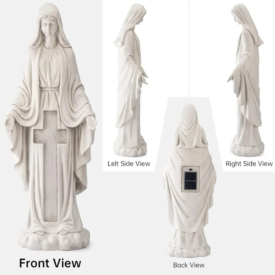 Solar Virgin Mary Praying Statue 27.9 Inch- Outdoor Religious Garden Decor with LED Lights Weather-Resistant Magnesium Oxide Sc