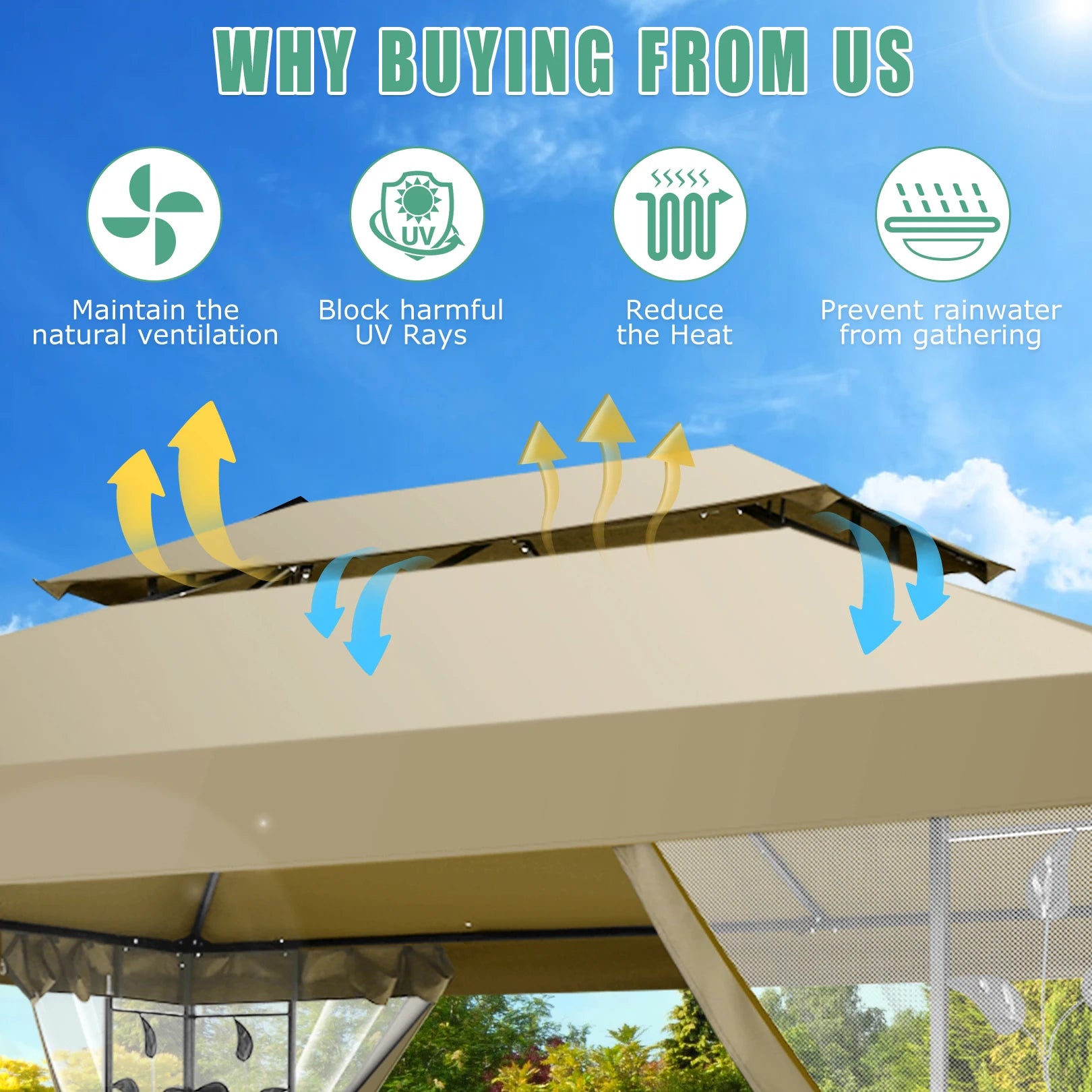 10x13 Outdoor Gazebo on Clearance with Mosquito Netting and Ventilated Double Flat Roof,All Weather for Patio,Backyard,Garden