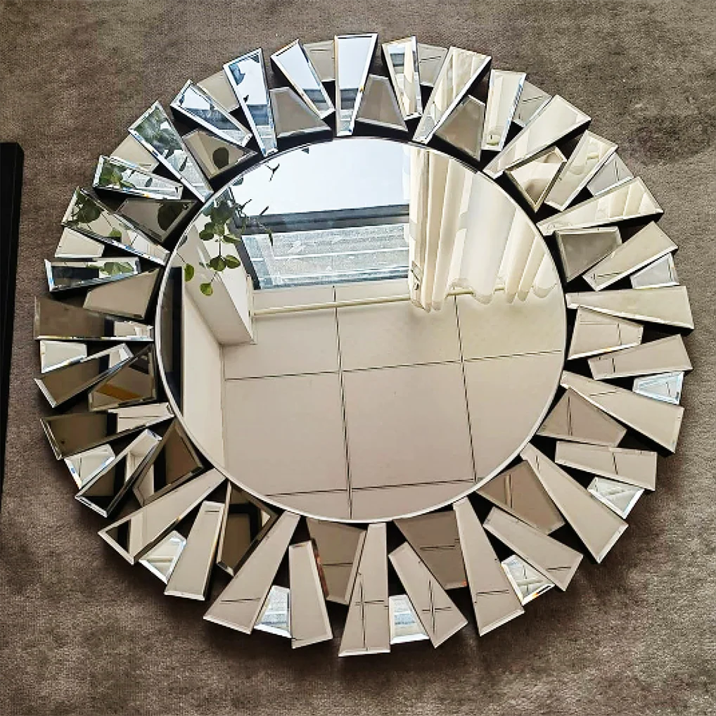 79cm Round Wall Mirror Large Accent Mirror Modern Home Art Accent Decor Mirror with Beveled Frame Bathroom Bedroom Livingroom
