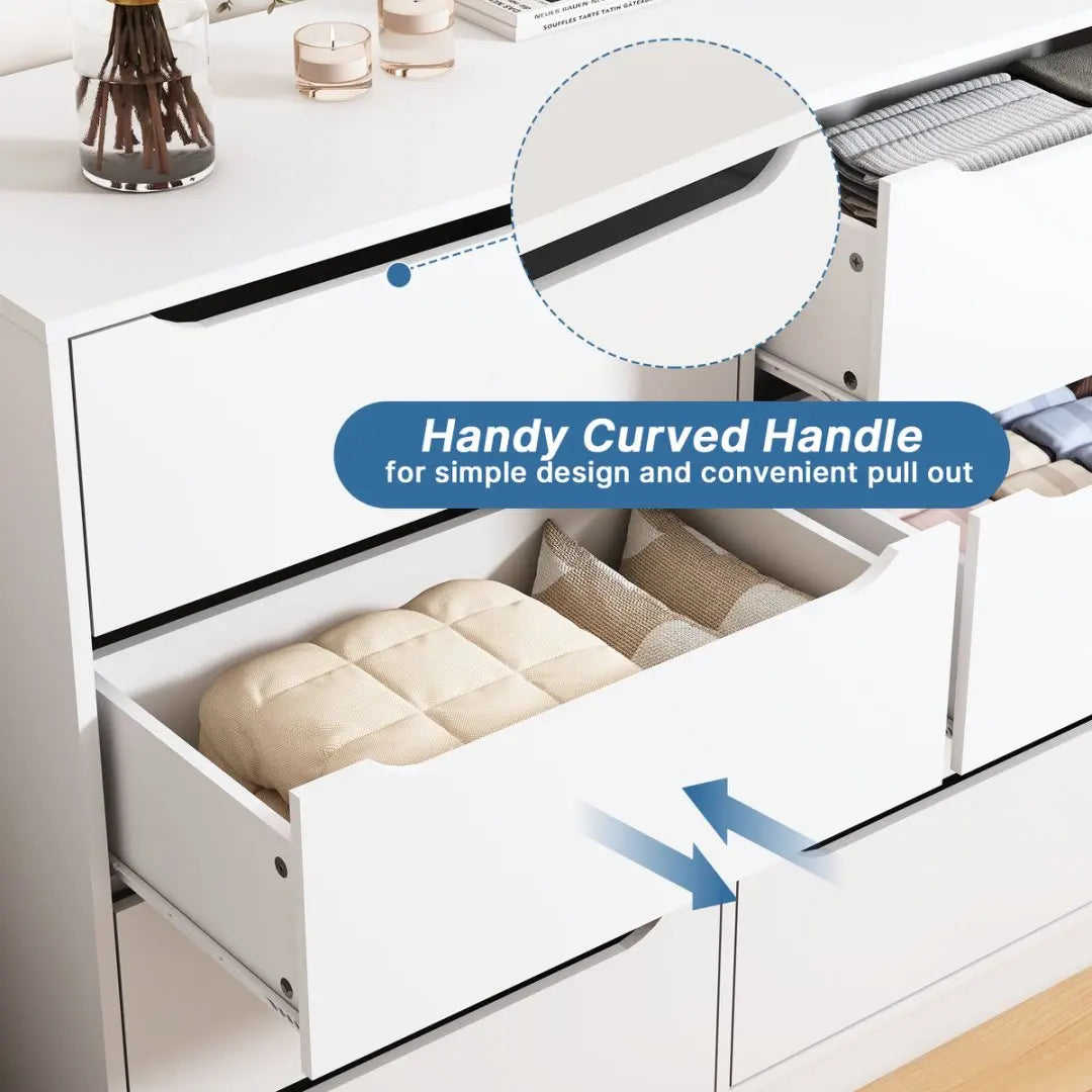 8 Drawers White Dresser for Bedroom, Modern Wood Chest of Drawers 8 Drawer Dresser with Groove Handles, for Living Room, Closet,